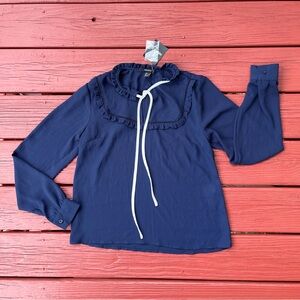 Navy Blue Blouse with White Tie